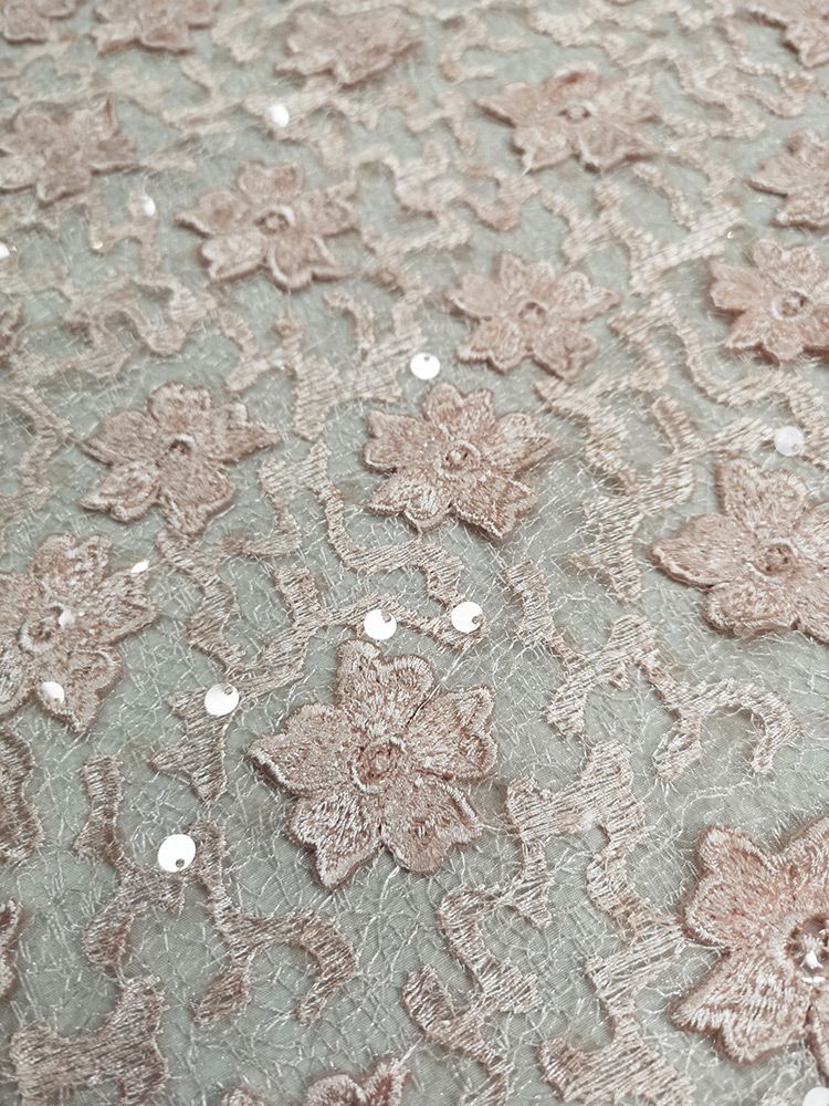 Scalloped Edge Floral Sequin Lace, Pink