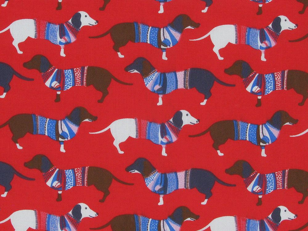 Sausage Dog Jumper Polycotton Print Red