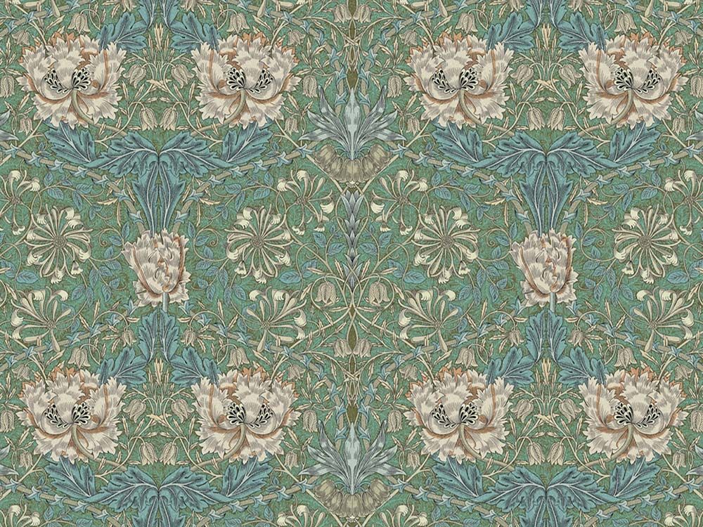 William Morris Honeysuckle Cotton Panama, Seaspray