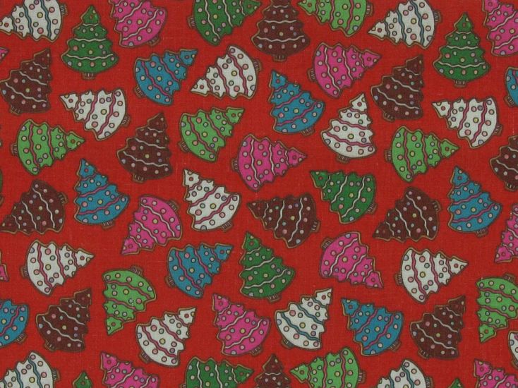 Christmas Cookies Polycotton Print, Red