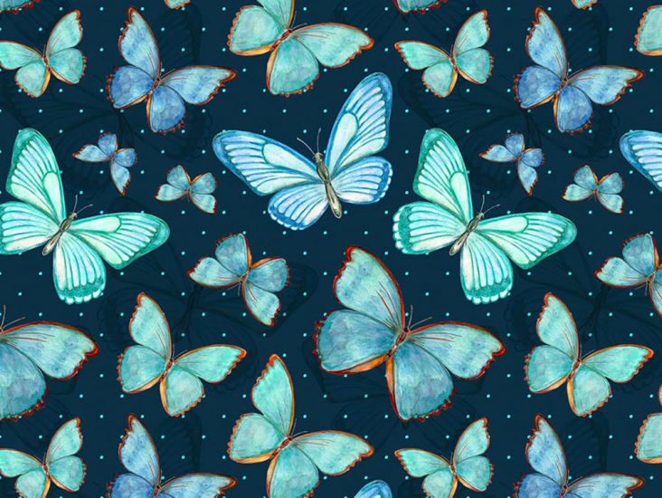 Butterfly Garden Cotton Print, Night Sky