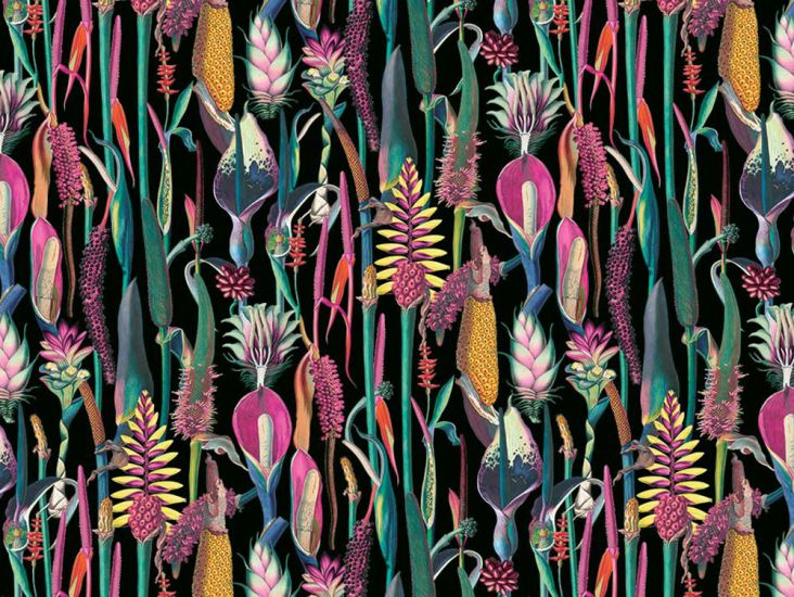 Exotic Jungle Cotton Print, Botanicals, Black