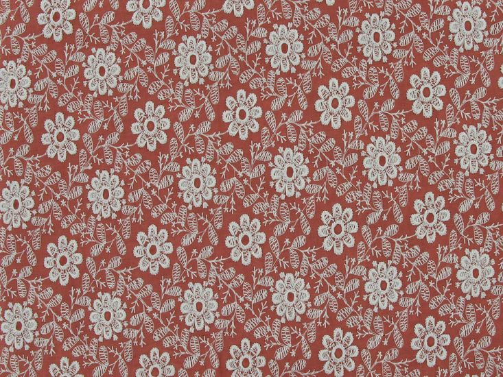 Daisy Garden Embroidered Polycotton, Coral