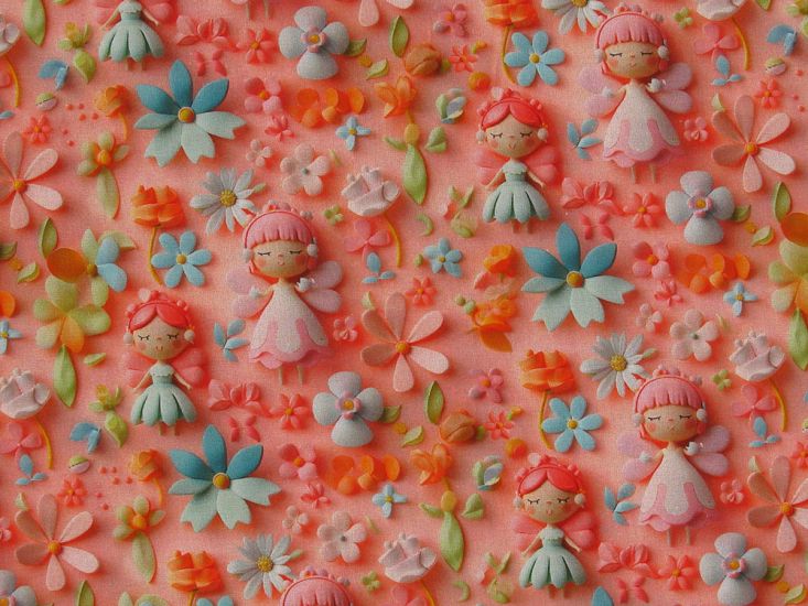 3D Fantasy Cotton Print,  Floral Fairies