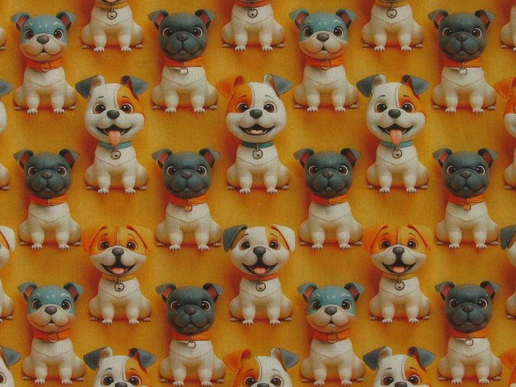 3D Fantasy Cotton Print, Cheerful Pups