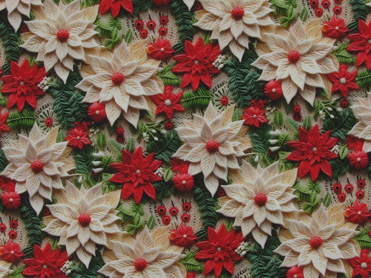 3D Fantasy Cotton Print, Christmas Poinsettia