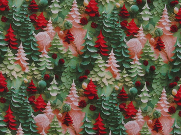 3D Fantasy Cotton Print, Christmas Trees