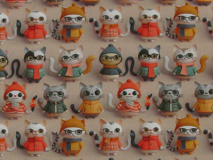 3D Fantasy Cotton Print, Clever Cats