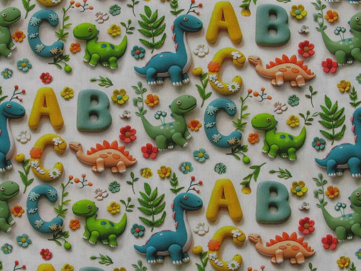 3D Fantasy Cotton Print, Dinosaur ABC