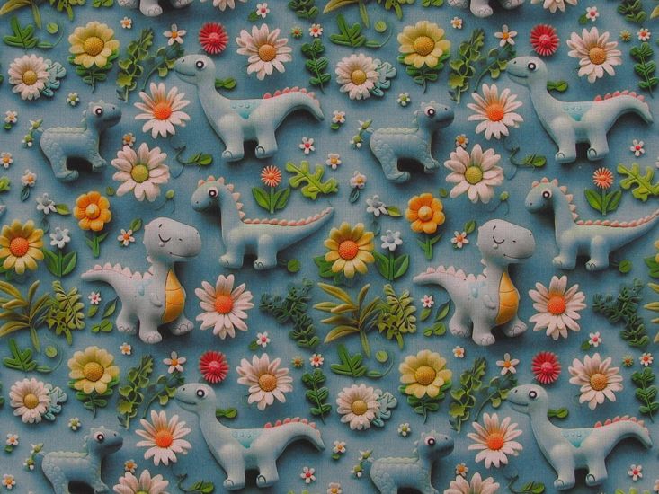 3D Fantasy Cotton Print, Dinosaur Garden