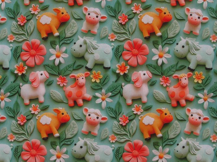 3D Fantasy Cotton Print, Happy Farm