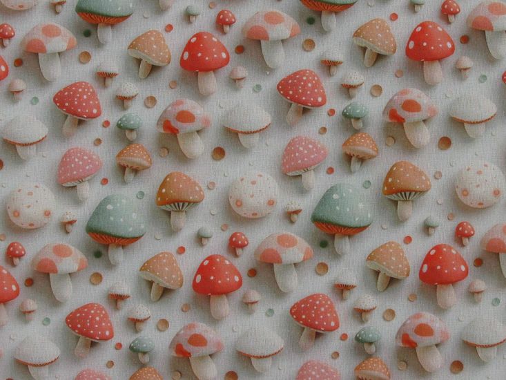 3D Fantasy Cotton Print, Mushroom Forest