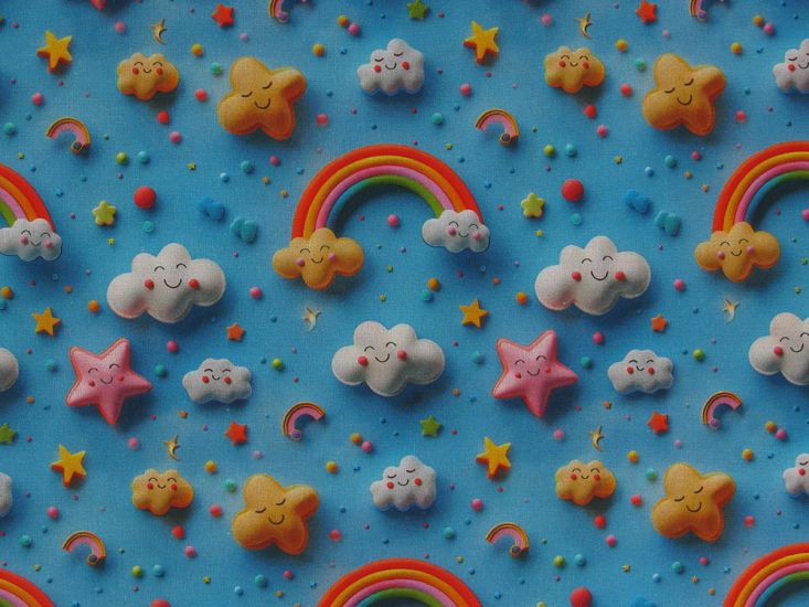 3D Fantasy Cotton Print, Rainbow Clouds