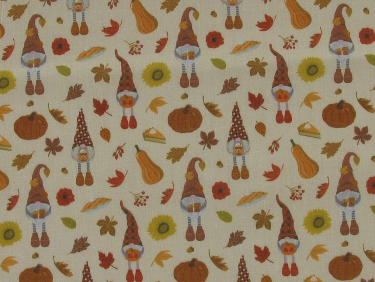 Autumn Gnome Polycotton Print, Beige