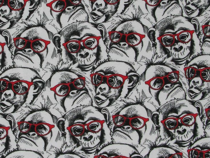 Bespectacled Chimps Cotton Jersey Print, Red