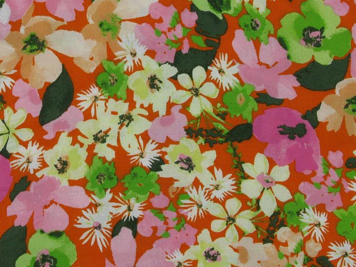 Blossom Delight Viscose Print, Orange