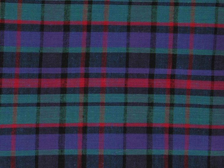 Bonded Tartan Cotton Roll End, Purple And Teal, 0.6m