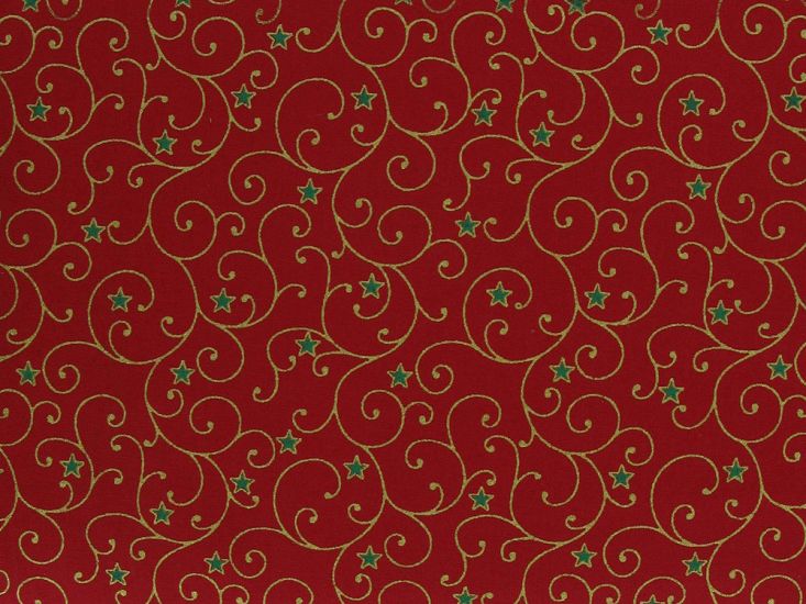 Christmas Star Gold Foil Cotton, Red