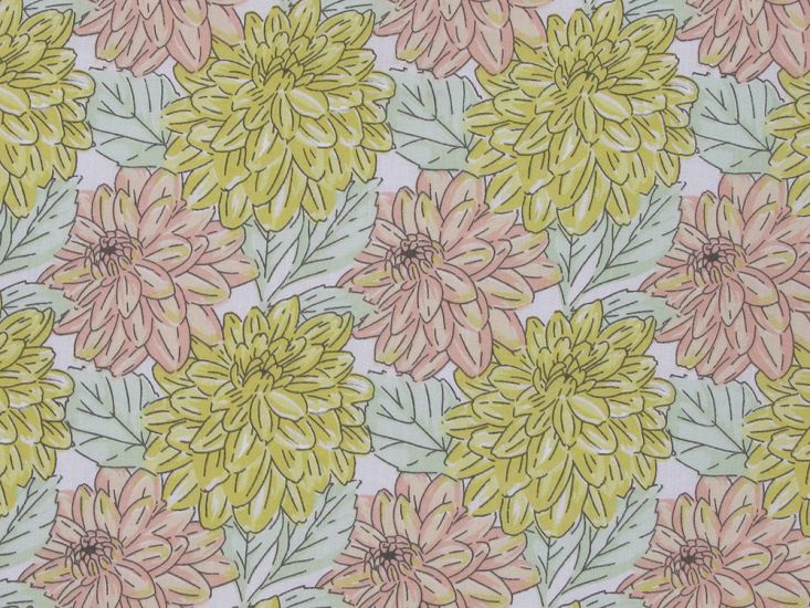 Dahlia Garden Polycotton Print, Yellow