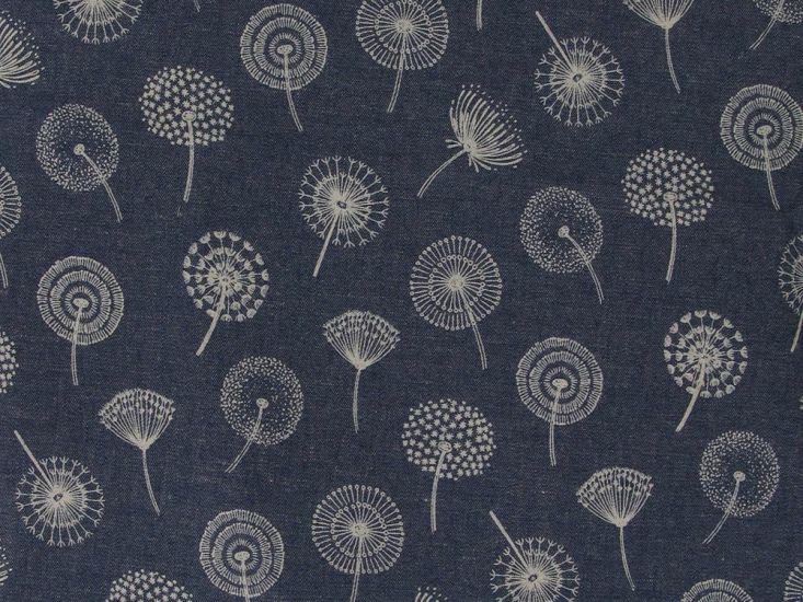 Dandelions Printed Chambray, Mid Blue