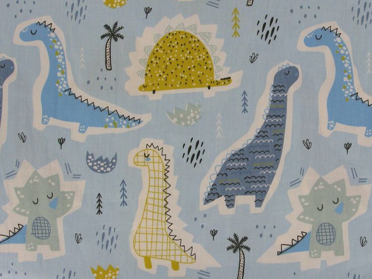 Dinosaur Scrapbook Cotton Print, Baby Blue