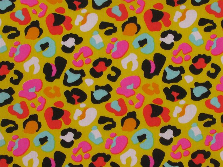 Disco Leopard Print Polycotton Print, Yellow