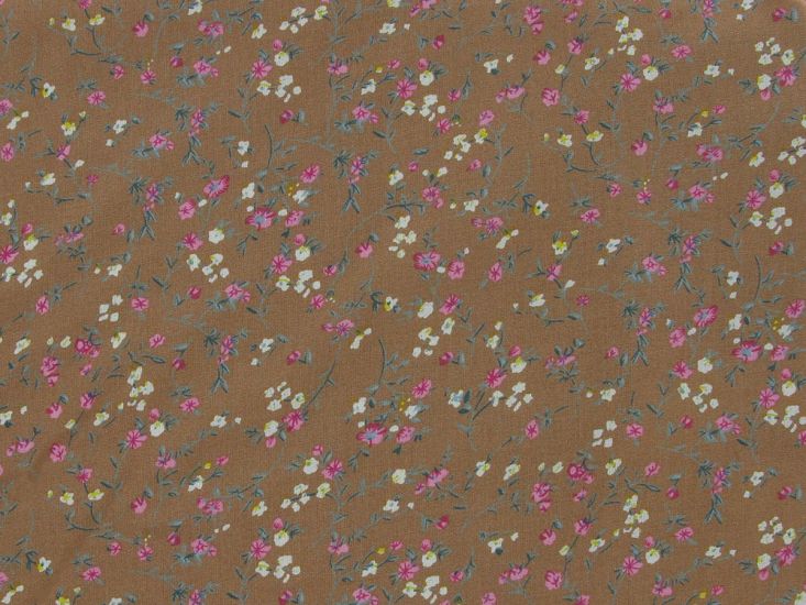 Ditsy Rose Garden Viscose Print, Brown