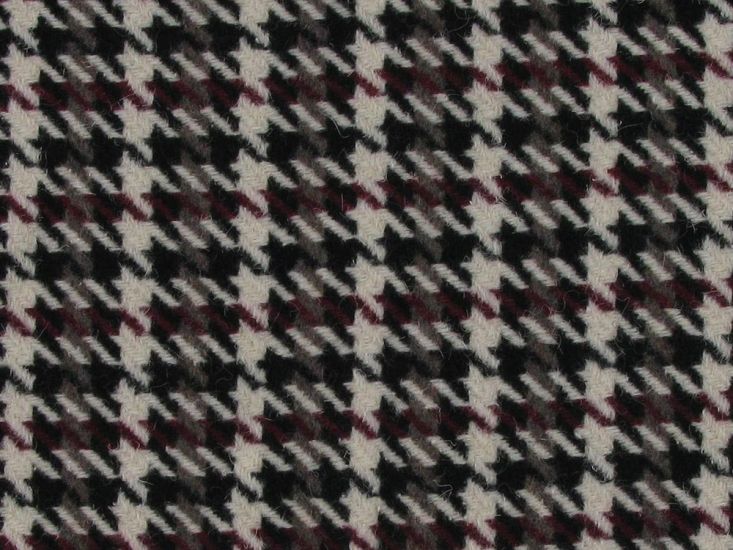 Dogtooth Check Wool Blend, Wine and Black