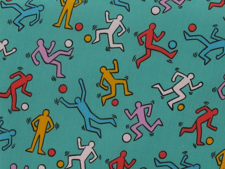 Doodle Ballers Polycotton Print, Turquoise