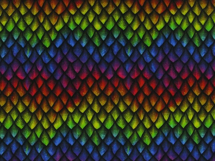 Dragon Scales Cotton Jersey Print, Rainbow