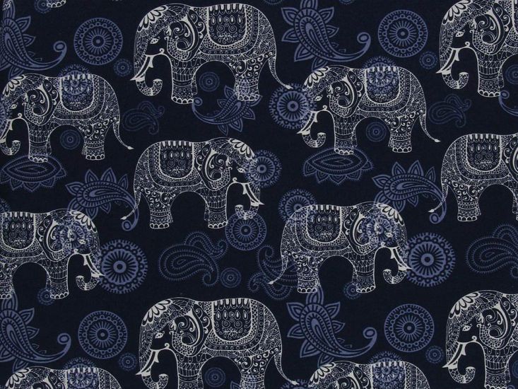 Elephant Henna Cotton Poplin Print, Navy