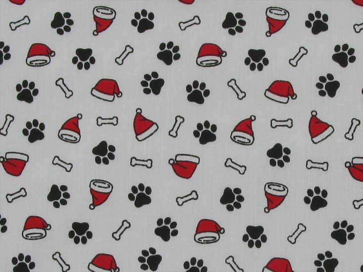 Festive Paws Polycotton Print, White