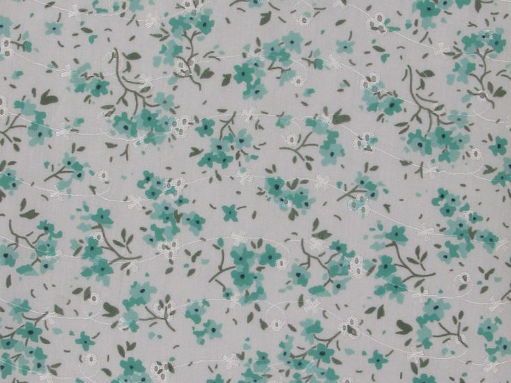 Flora Float Printed Embroidered Anglaise, Jade