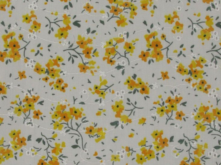 Flora Float Printed Embroidered Anglaise, Yellow