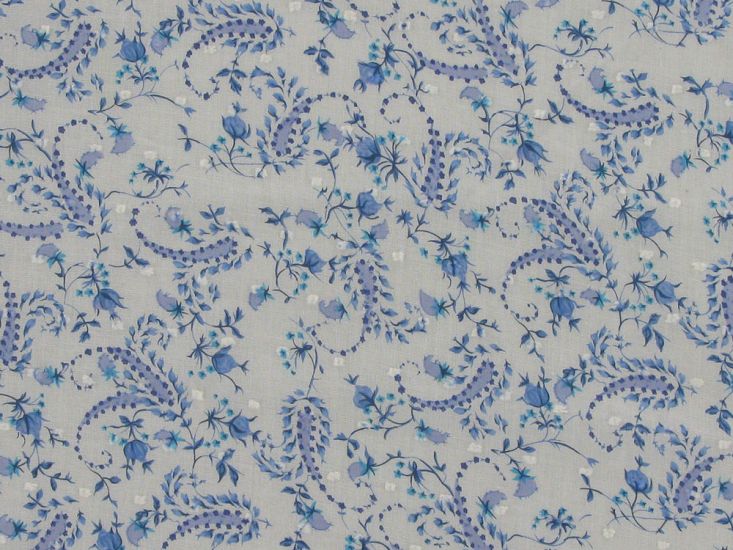 Floral Paisley Dobby Cotton Voile, Blue