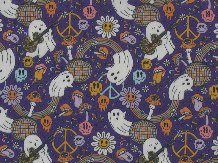 Groovy Ghouls Polycotton Print, Purple