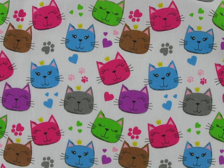 Happy Cats Polycotton Print, White