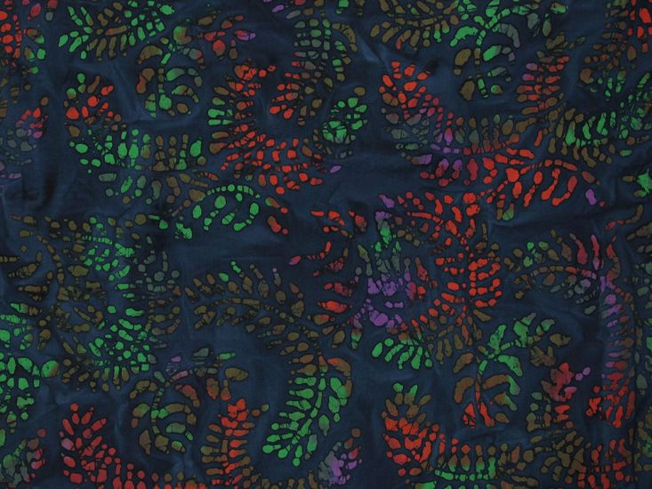 Indian Batik Cotton, Fern Flutter, Navy