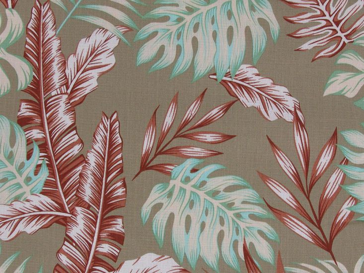 Island Palm Trees Stretch Cotton Linen, Stone