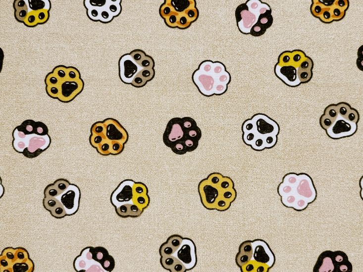 Kawaii Paws Cotton Canvas, Sand