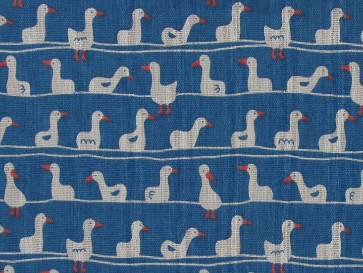 Lightweight Linen Look Canvas, Ducks in a Row, Blue