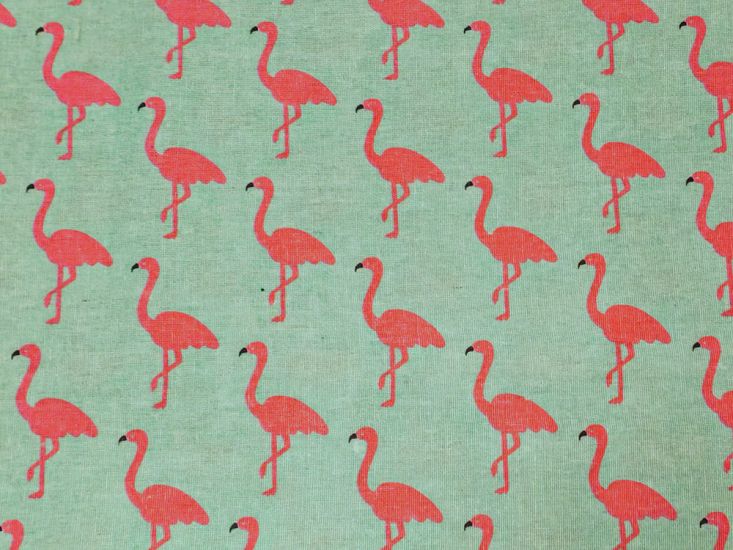 Lightweight Linen Look Canvas, Flamingo March, Mint