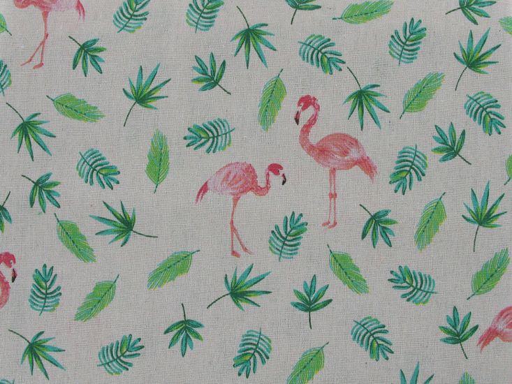 Lightweight Linen Look Canvas, Flamingo Palm