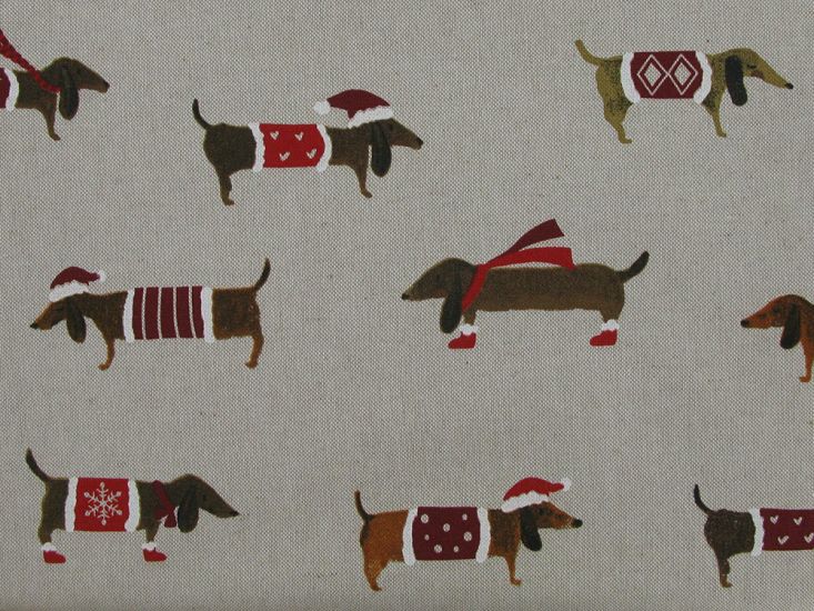 Cotton Rich Linen Look Printed Panama, Christmas Dachshund