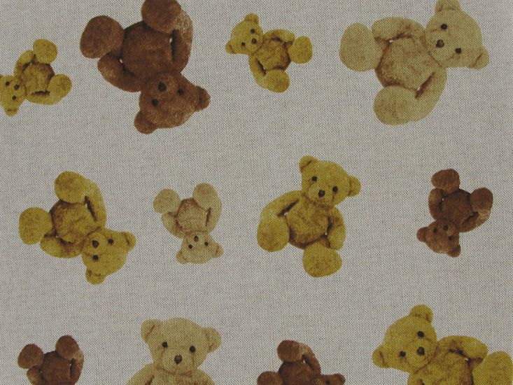 Cotton Rich Linen Look Printed Panama, Teddy Bears