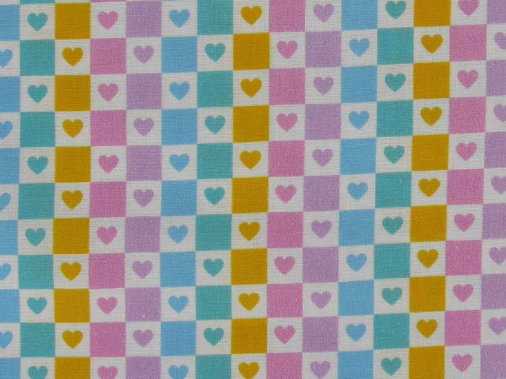 Mini Heart Check Cotton Print, Bold