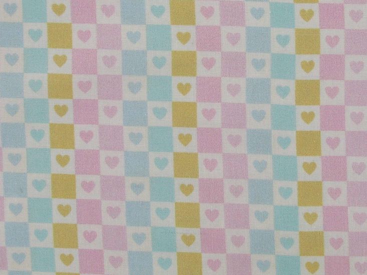 Mini Heart Check Cotton Print, Pastel