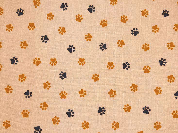 Paw Prints Cotton Canvas, Cream