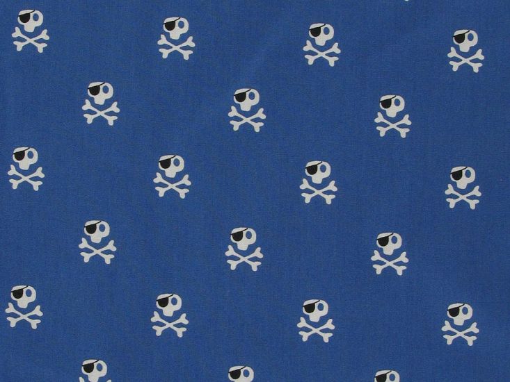 Pirate Skulls Cotton Print, Royal