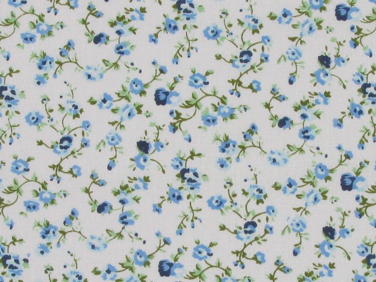 Chatsworth Garden Polycotton Print, Blue and White